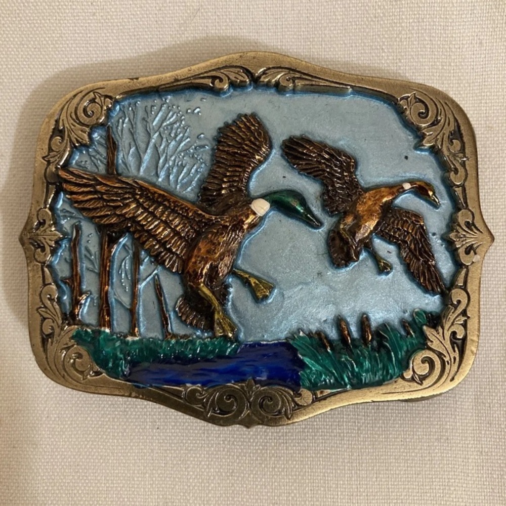 Great American Buckle Company Brass Flying Duck Buckle 1987 Vintage Made In USA